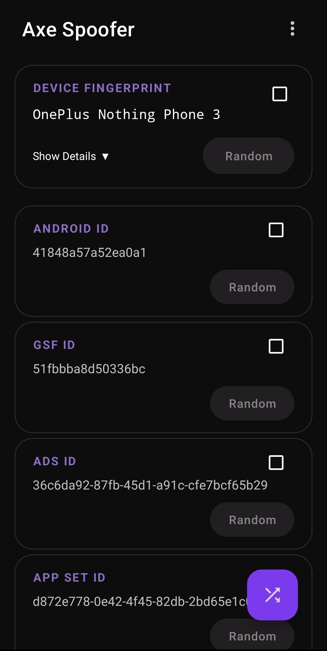 Axe Spoofer Home Screen