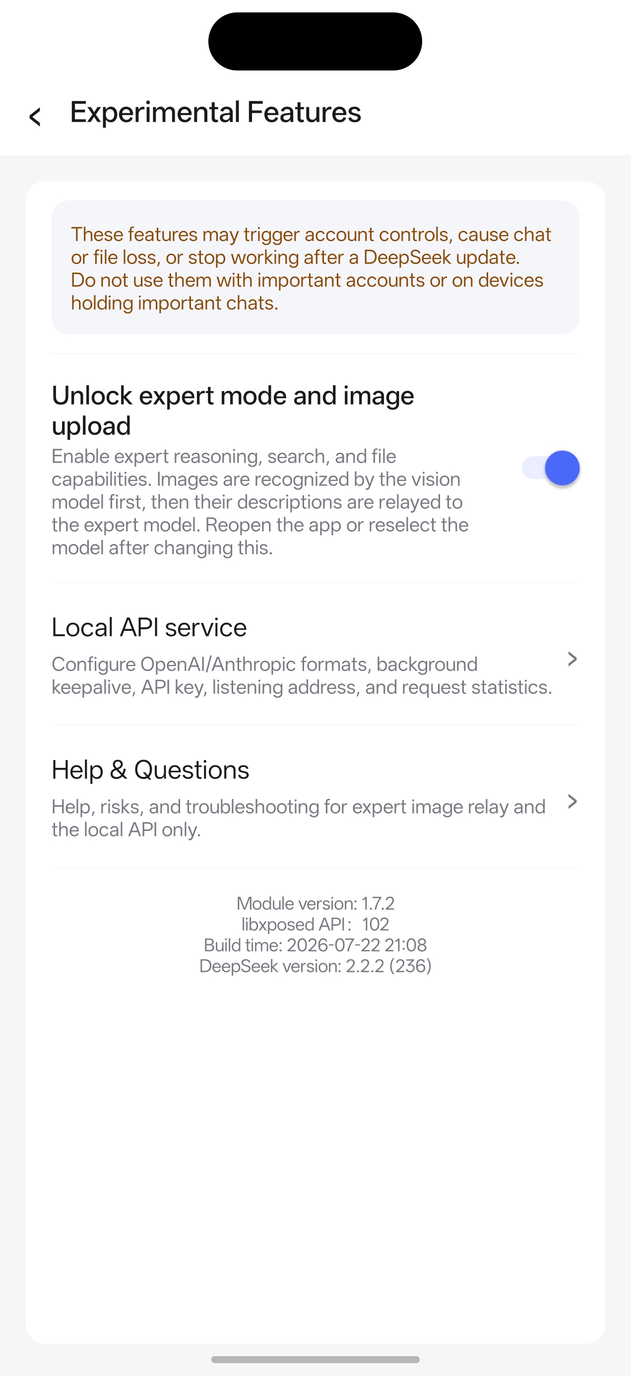 Deekseep LSPosed Experimental Features page