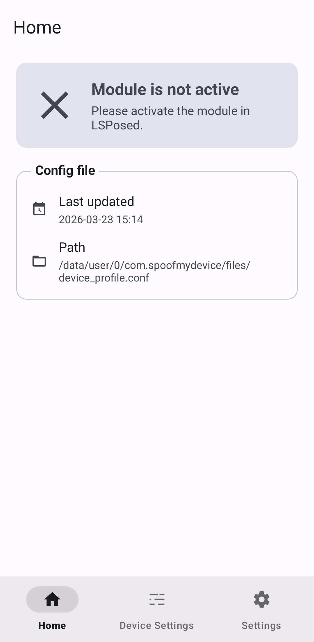 SpoofMyDevice home screen