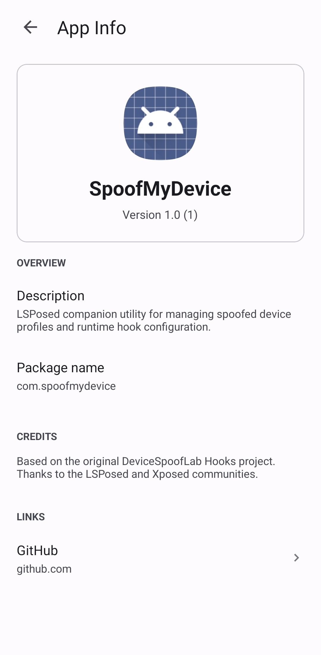 SpoofMyDevice app settings