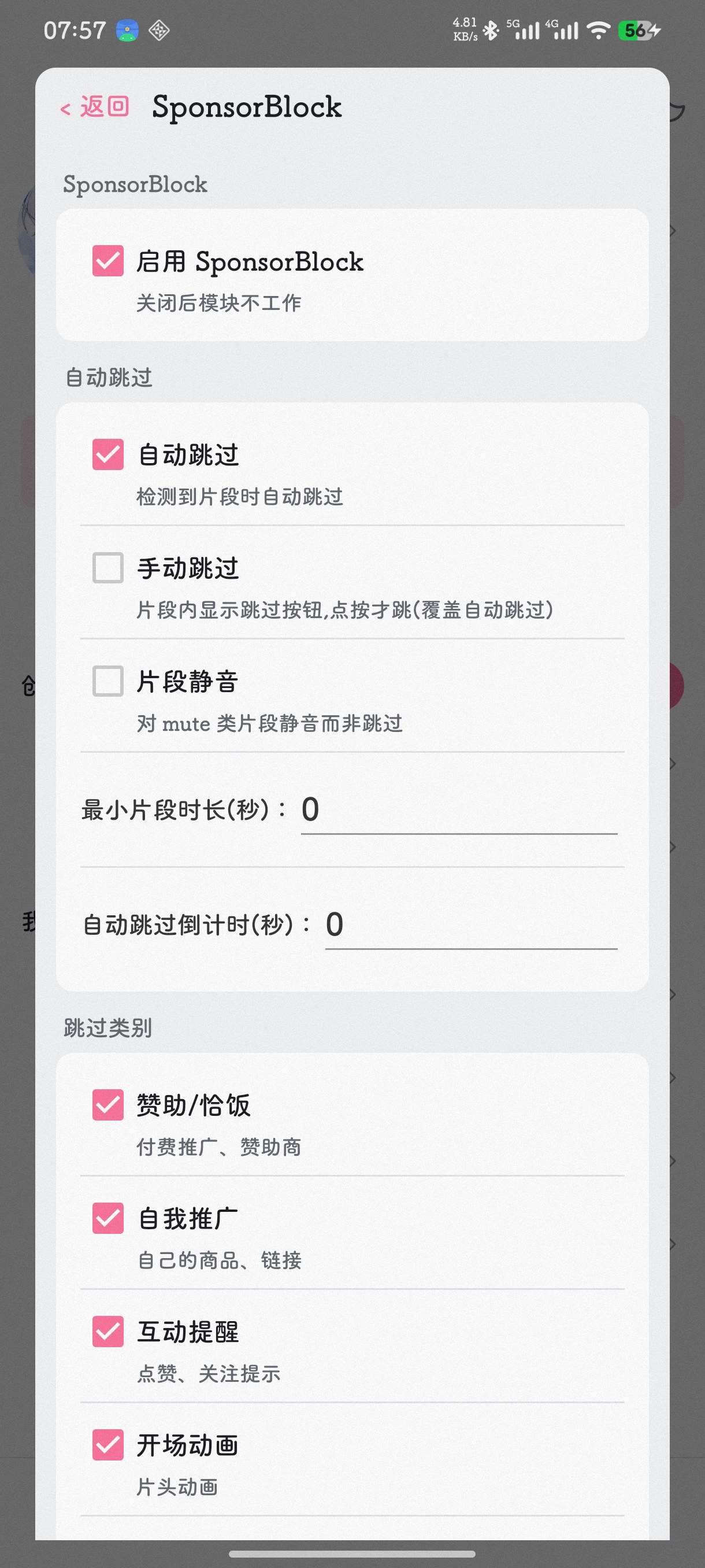 SponsorBlock 设置页