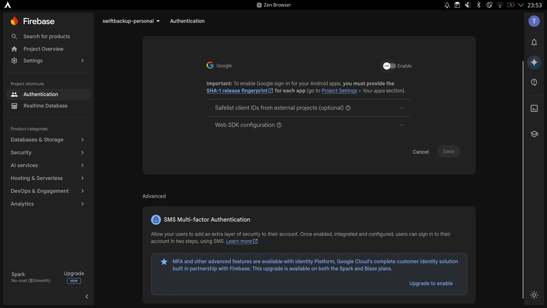 Configure Google Sign-in dialog