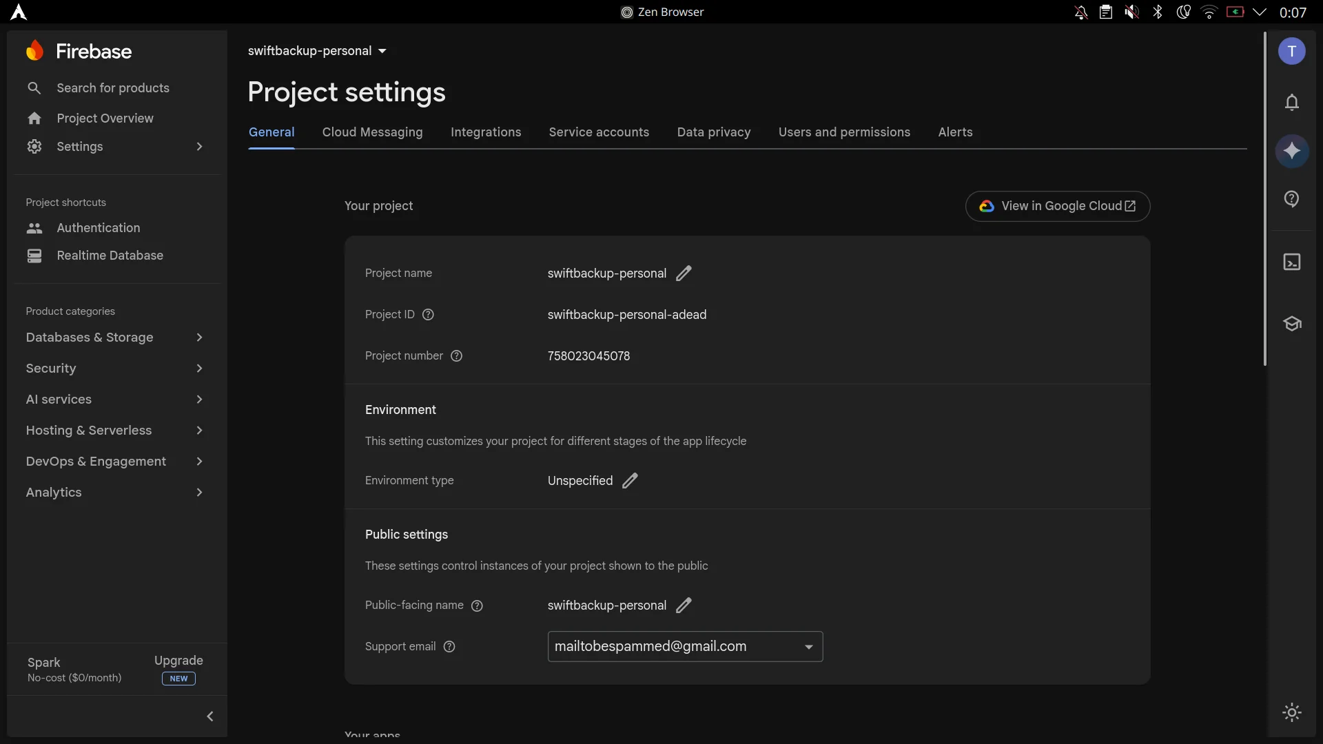 Project Settings General Tab