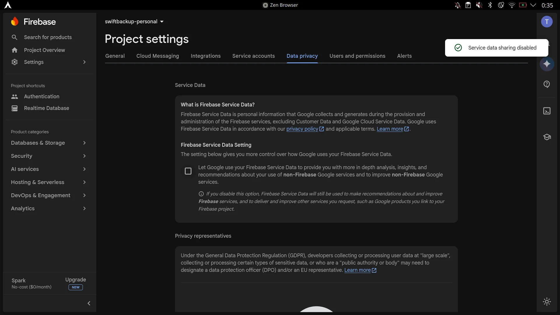 Disable Data Sharing