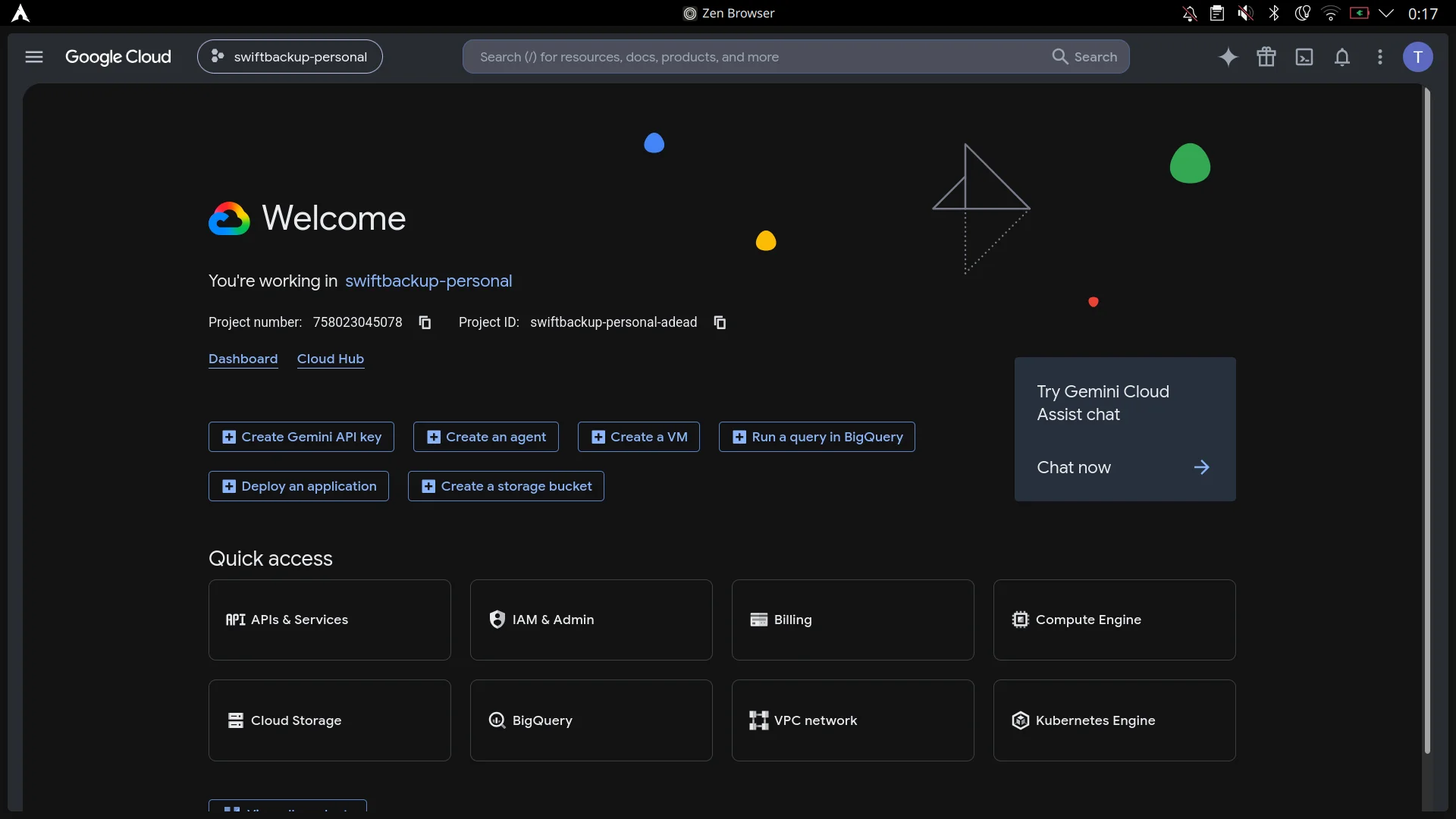 Google Cloud Console Dashboard