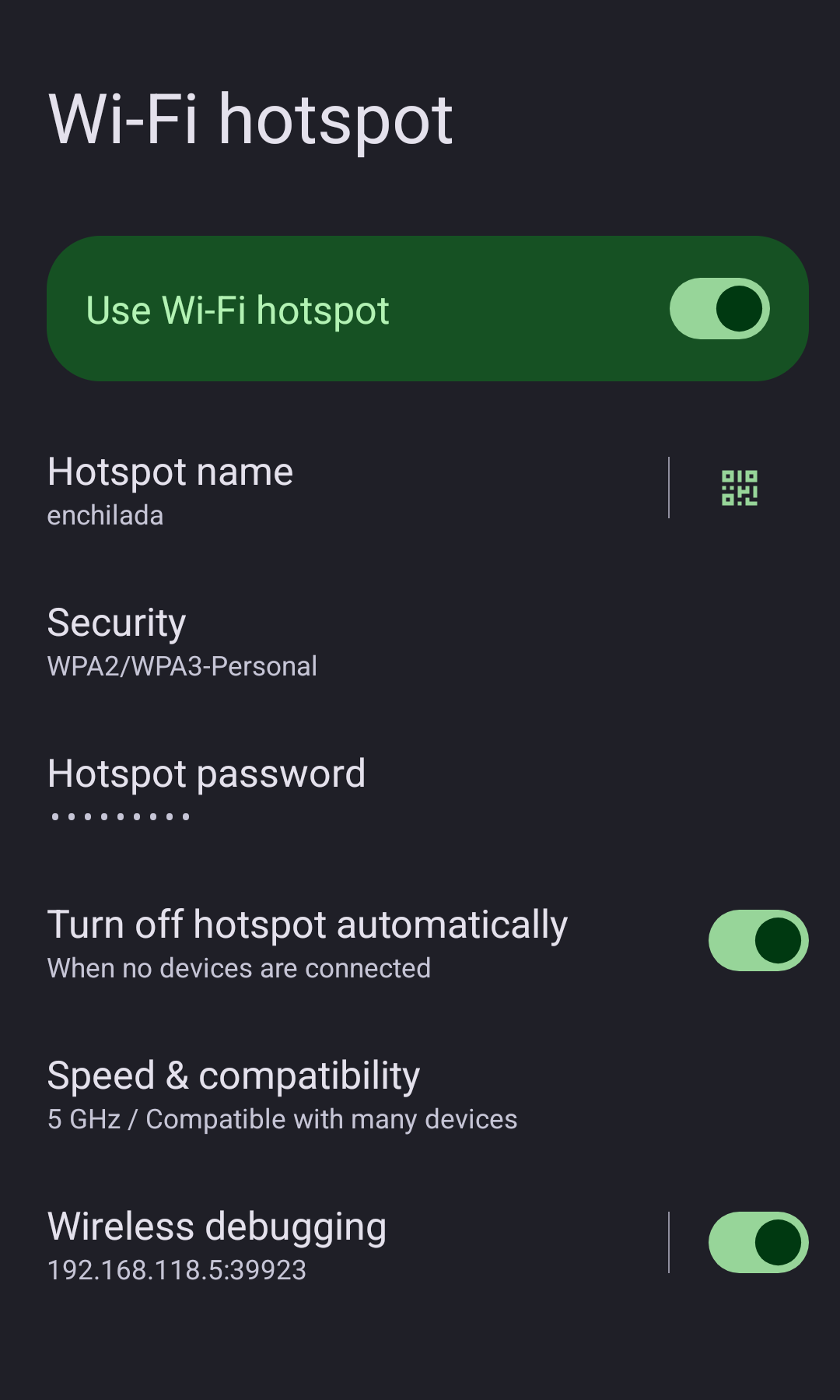Hotspot settings screen