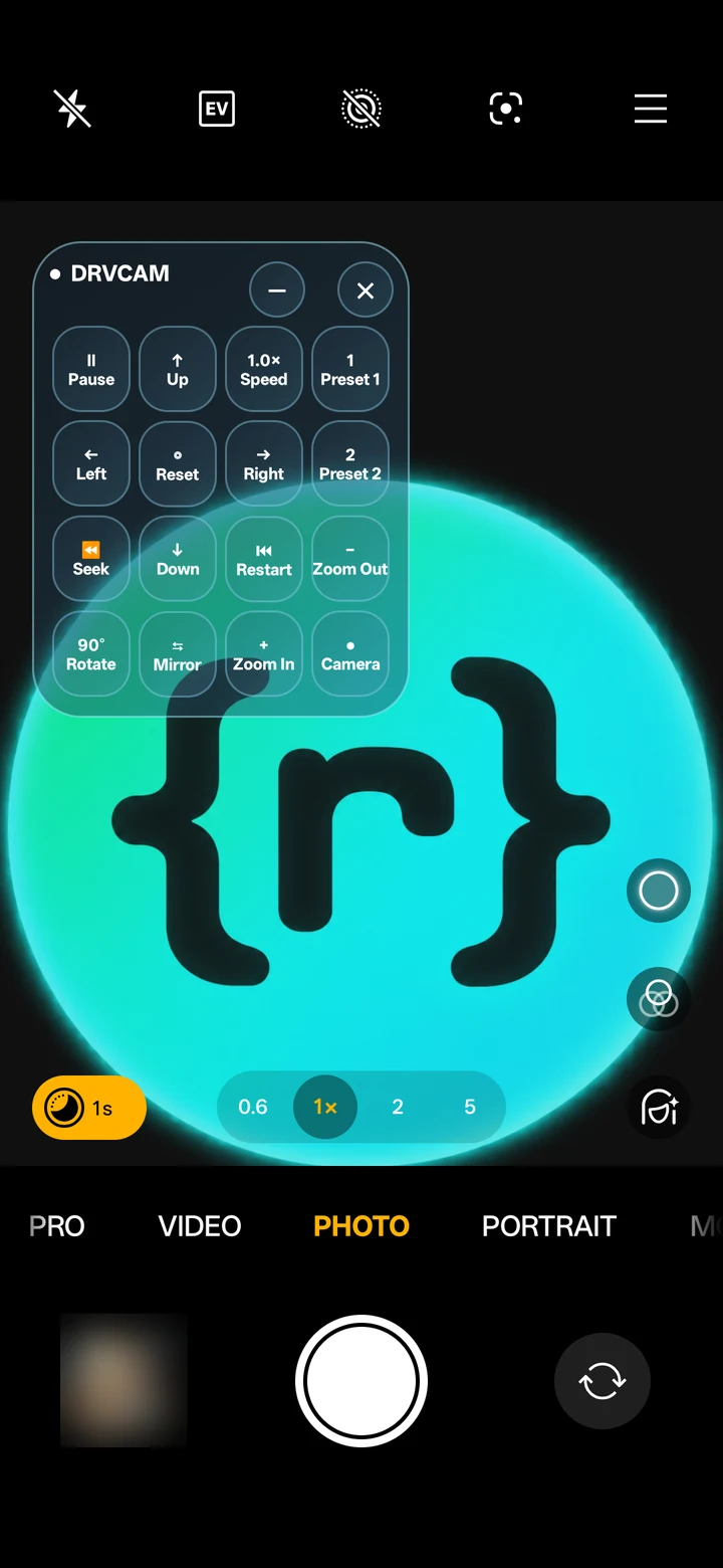 Floating Controller overlaid on a camera app