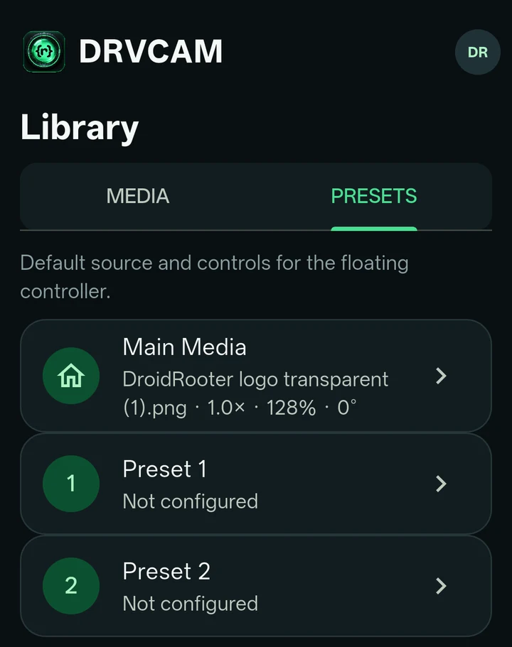 Library presets tab
